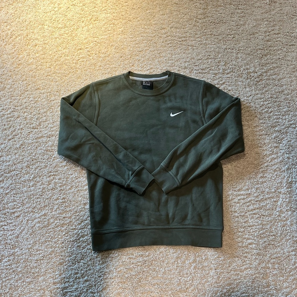 Nike Olive Crewneck Sweatshirt with White Swoosh
